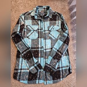 Angry Minnow Distressed Plaid Flannel Shirt Medium